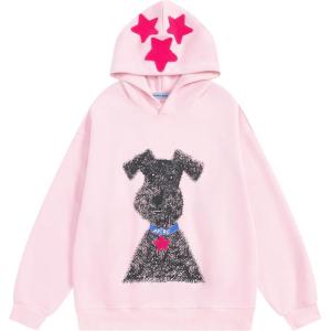 imageAelfric Eden Dog Graphic Hoodie Oversized Cute Star Sweatshirt Unisex Y2k Casual Hooded PulloverPink
