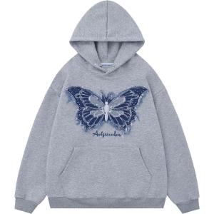 imageAelfric Eden Hoodies Denim Butterfly Hoodie Casual Baggy Hooded Pullover Sweatshirts Streetwear UnisexGrey