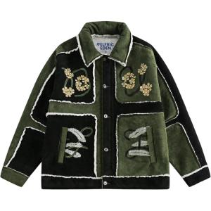 imageAelfric Eden Jackets Color Blocking Embroidery Flower Coats Casual Soft Warm Fleece Lined Jacket 2025 Trendy TopsGreen