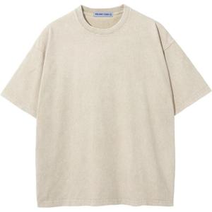 imageAelfric Eden Mens Cotton TShirts Oversized Unisex Short Sleeves Wash Baggy Casual Tees Workout Solid Summer TopsBeige