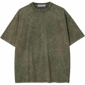 imageAelfric Eden Mens Cotton TShirts Oversized Unisex Short Sleeves Wash Baggy Casual Tees Workout Solid Summer TopsGrey Green