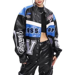 imageAelfric Eden Mens Motorcycle Jacket Moto Bomber Lightweight Varsity Jacket Women Vintage CoatsBlack