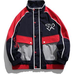 imageAelfric Eden Mens Motorcycle Jacket Moto Bomber Lightweight Varsity Jacket Women Vintage CoatsRed