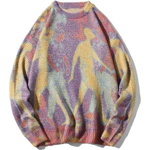 imageAelfric Eden Neon Color Block Knit Sweater Casual Oversized PulloverPurple