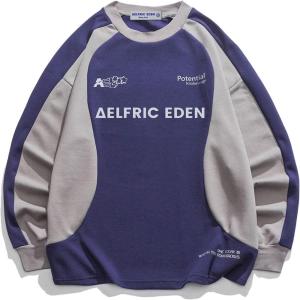 imageAelfric Eden Oversized Graphic Sweatshirt for Women Contrast Color Crewneck Long Sleeve Tops Casual PulloverPurple
