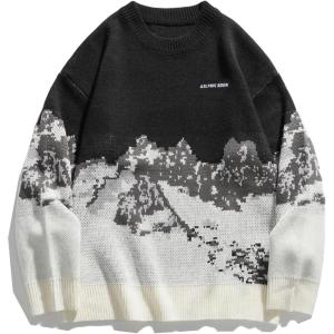imageAelfric Eden Snow Mountain Sweater Men Casual Knitted Sweater Oversized Graphic Pullover SweaterBlack
