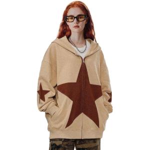 imageAelfric Eden Star Mens Graphic Print ZipUp Hoodie Casual Vintage Oversized SweatshirtApricot