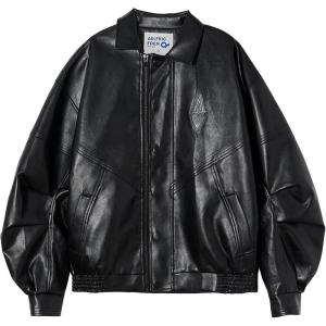 imageAelfric Eden Womens Faux Leather Jacket Y2k Motorcycle Bomber Jackets Oversized Moto Jacket StreetwearBlack
