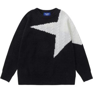 imageAelfric Eden Womens Oversized Star Pullover Sweaters Vintage Crewneck Long Sleeve Knit Sweaters Trendy 2025 Fall OutfitsBlack