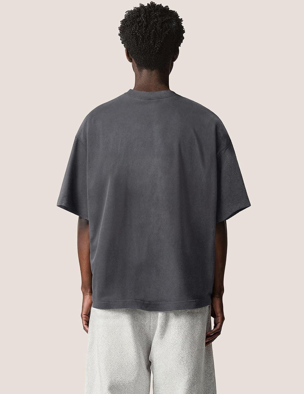 imageAelfric Eden Mens Acid Wash T Shirts Oversized Heavyweight Cotton Vintage Tees Streetwear Casual Short Sleeve TopsDark Grey