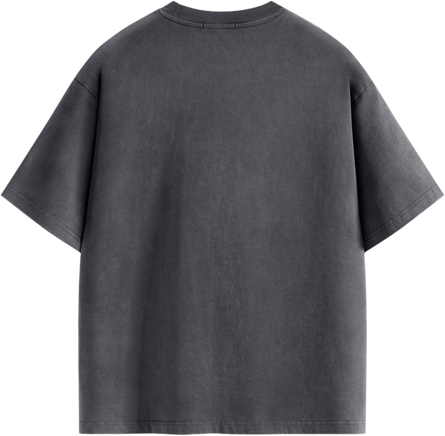 imageAelfric Eden Mens Acid Wash T Shirts Oversized Heavyweight Cotton Vintage Tees Streetwear Casual Short Sleeve TopsDark Grey