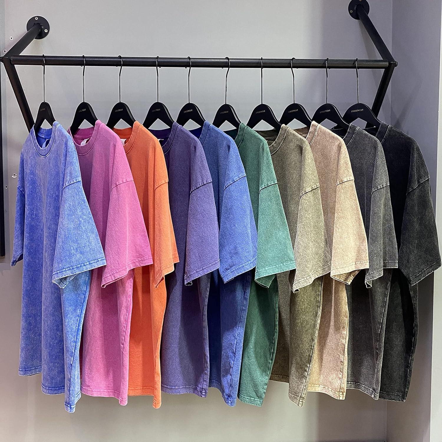 imageAelfric Eden Mens Oversized T Shirt Vintage Acid Wash Short Sleeve Crewneck Shirts Cotton Solid Summer Basic Tee StreetwearCamel