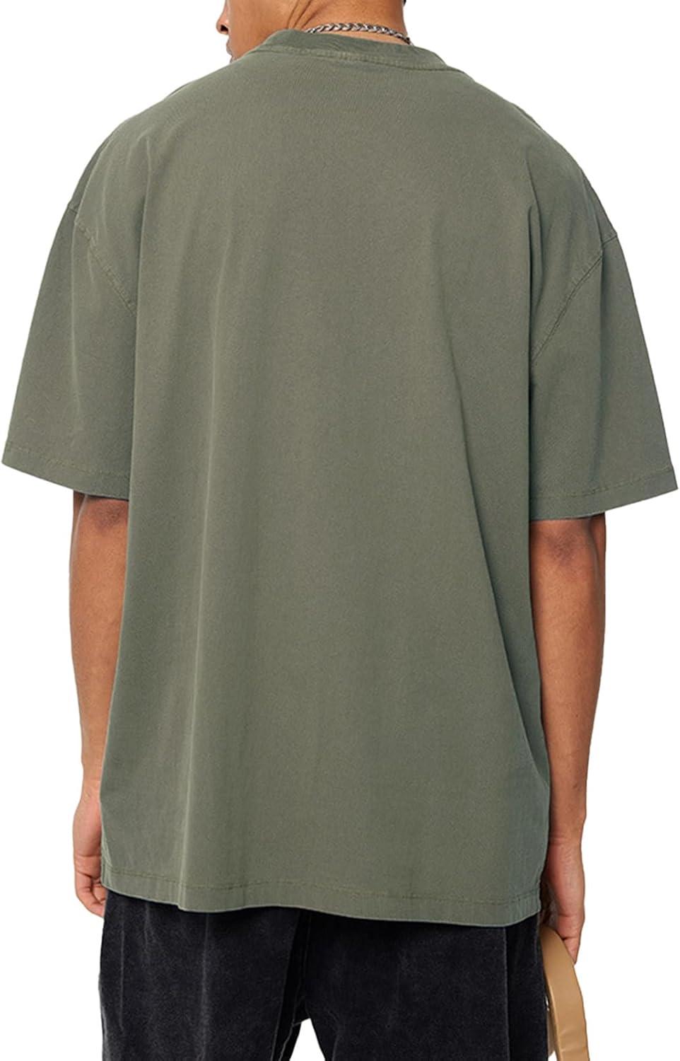 imageAelfric Eden Mens Oversized T Shirt Vintage Acid Wash Short Sleeve Crewneck Shirts Cotton Solid Summer Basic Tee StreetwearGray Green