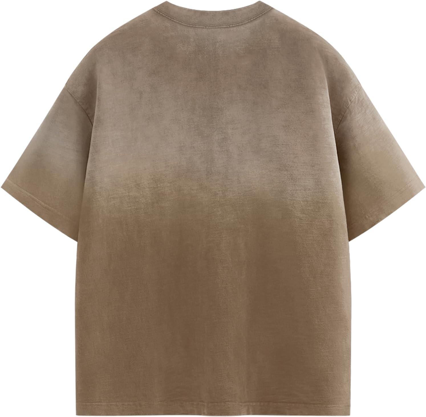 imageAelfric Eden Mens Oversized TShirts Heavyweight Cotton Gradient Wash Tshirt Loose Fit Short Sleeve Vintage TeesBrown