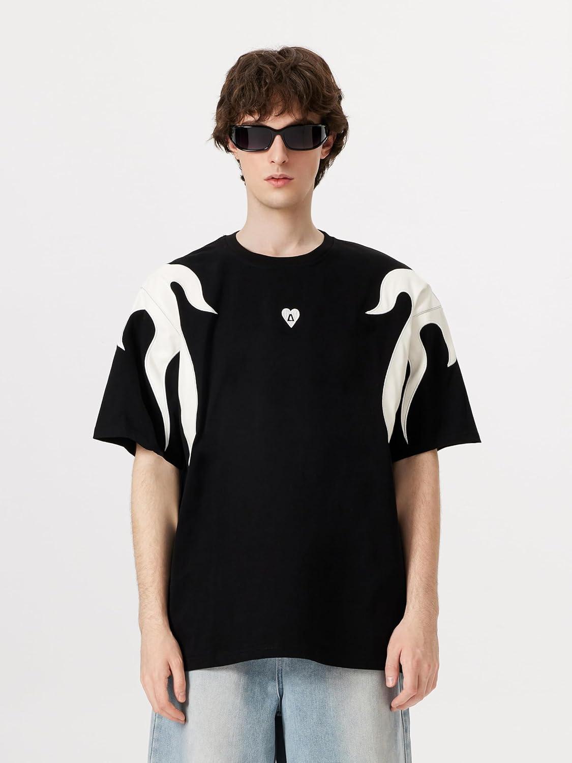 imageAelfric Eden Mens Oversized TShirts Unisex Black White Tshirt Short Sleeve Vintage Graphic Tee Summer Casual Contrast Color Tops L