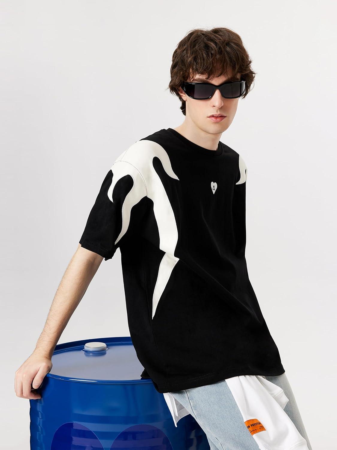 imageAelfric Eden Mens Oversized TShirts Unisex Black White Tshirt Short Sleeve Vintage Graphic Tee Summer Casual Contrast Color Tops L