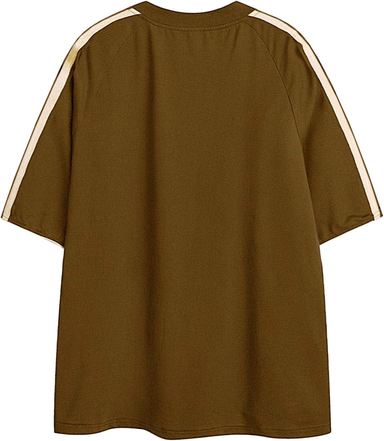 imageAelfric Eden Oversized T Shirt Men 90s Shirt Unisex Streetwear Contrast Color Graphic Tees Casual Vintage Summer TopsBrown