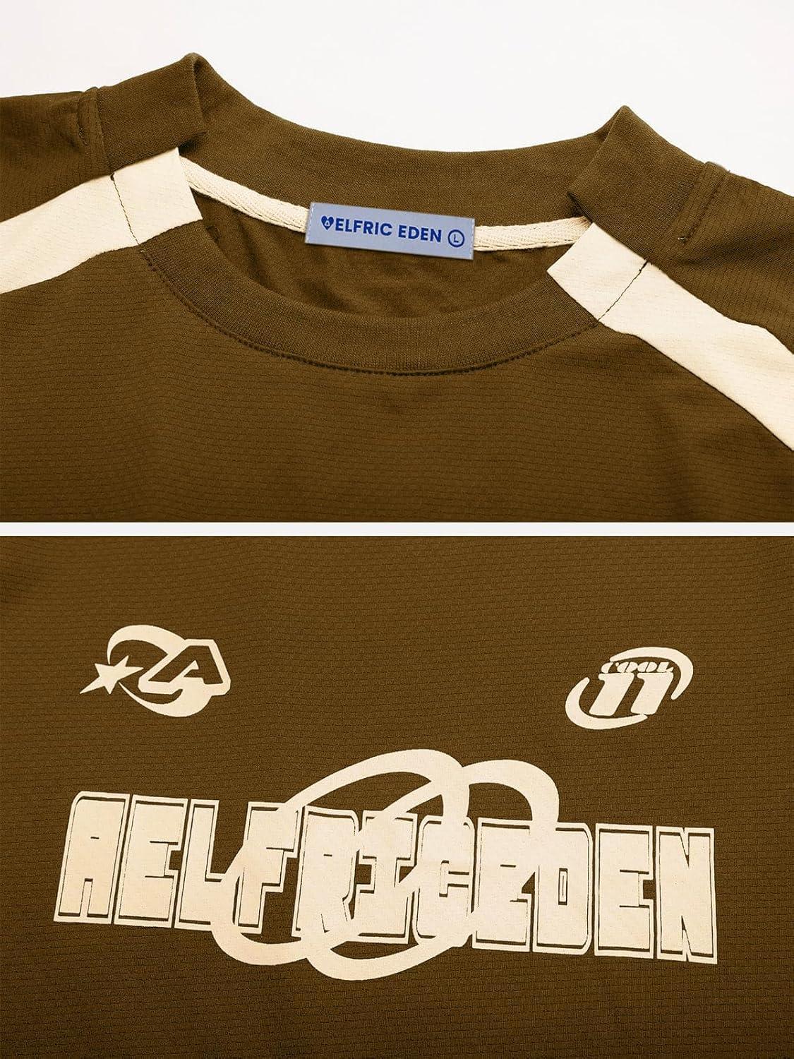 imageAelfric Eden Oversized T Shirt Men 90s Shirt Unisex Streetwear Contrast Color Graphic Tees Casual Vintage Summer TopsBrown