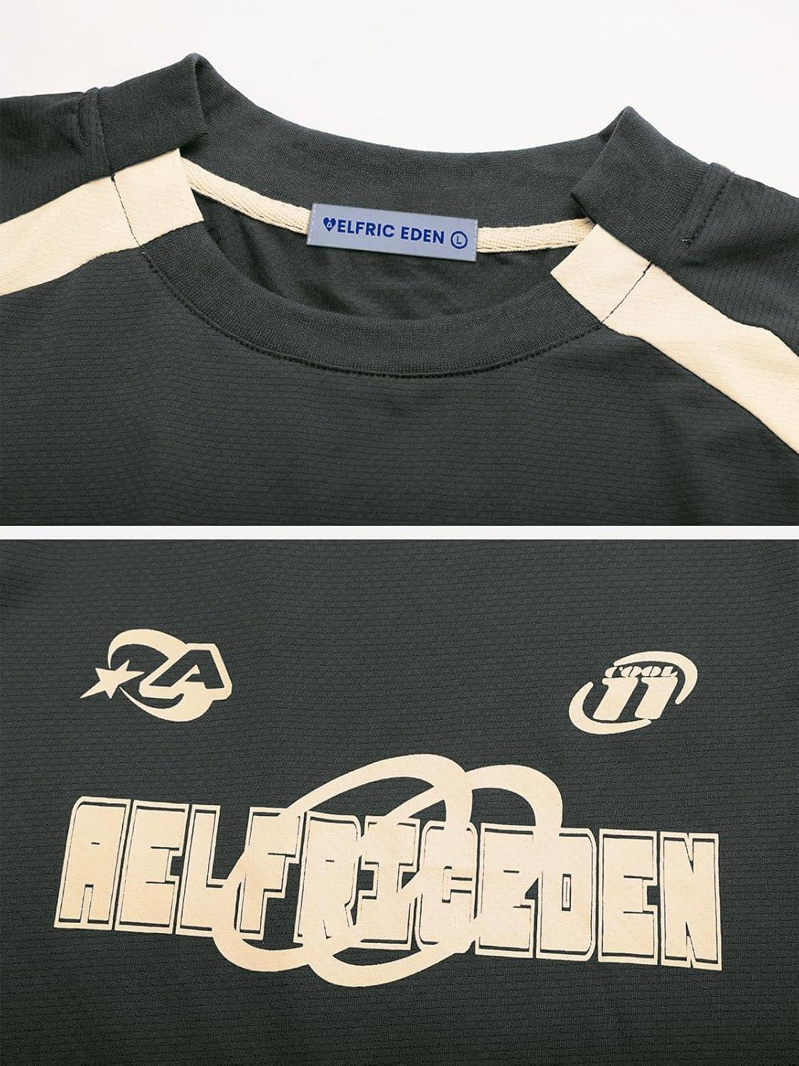 imageAelfric Eden Oversized T Shirt Men 90s Shirt Unisex Streetwear Contrast Color Graphic Tees Casual Vintage Summer TopsGreen