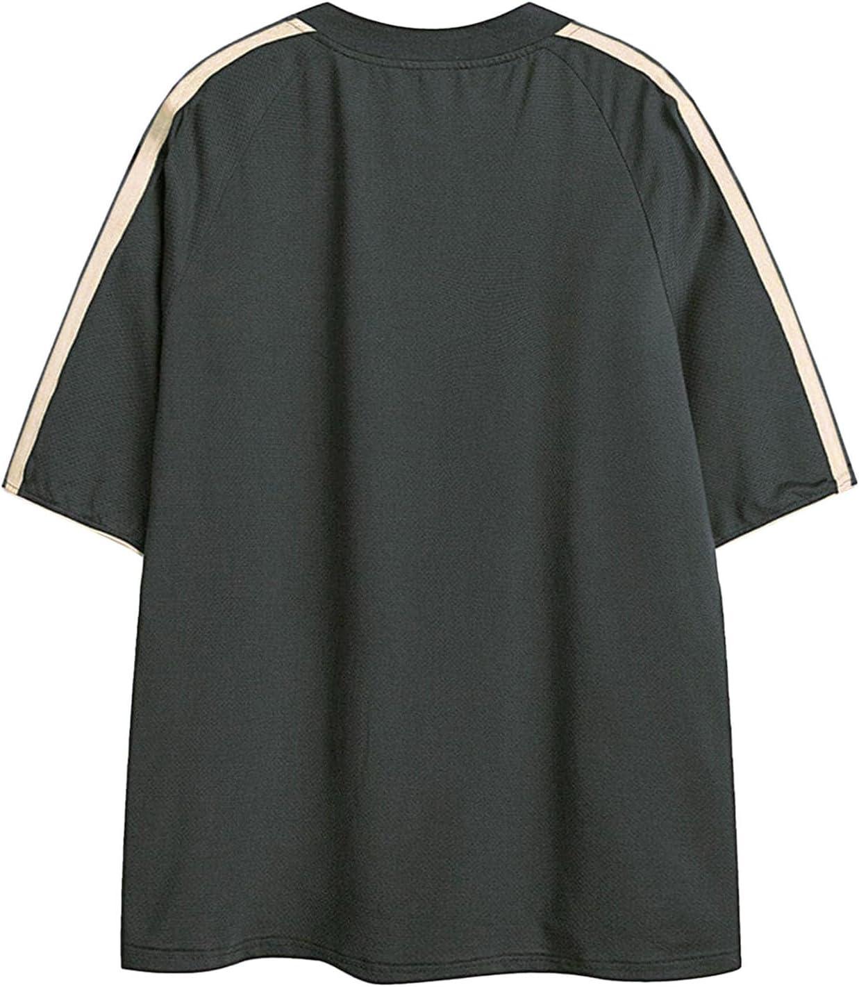 imageAelfric Eden Oversized T Shirt Men 90s Shirt Unisex Streetwear Contrast Color Graphic Tees Casual Vintage Summer TopsGreen