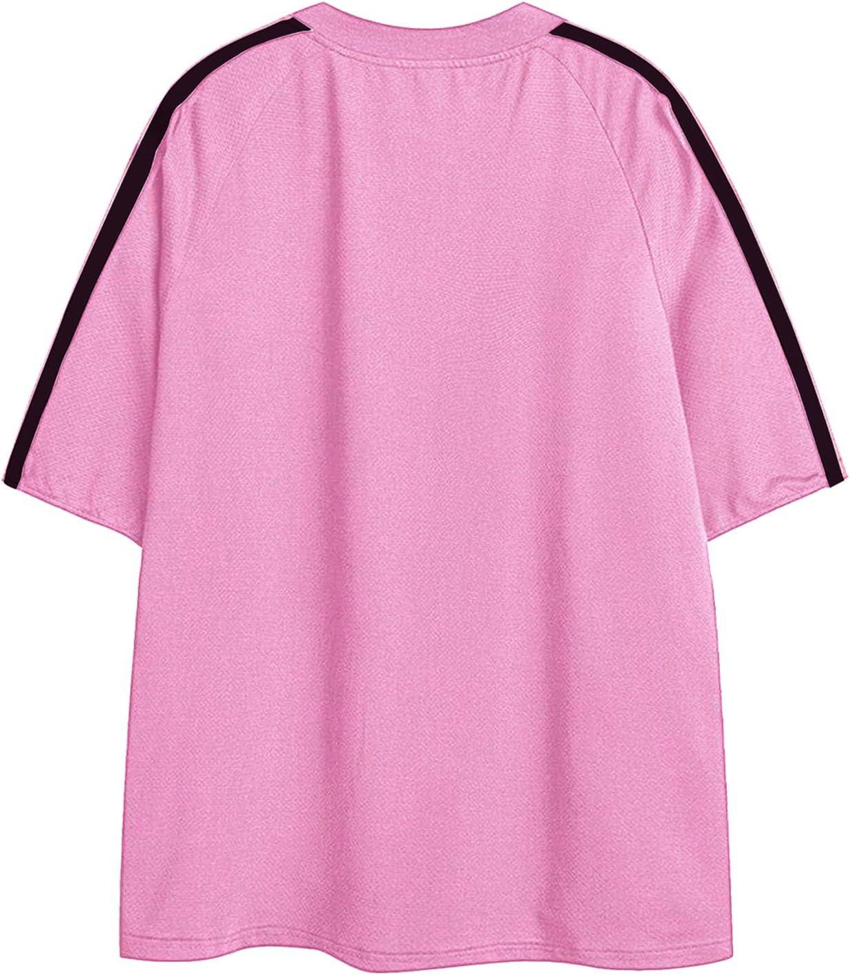 imageAelfric Eden Oversized T Shirt Men 90s Shirt Unisex Streetwear Contrast Color Graphic Tees Casual Vintage Summer TopsLight Pink