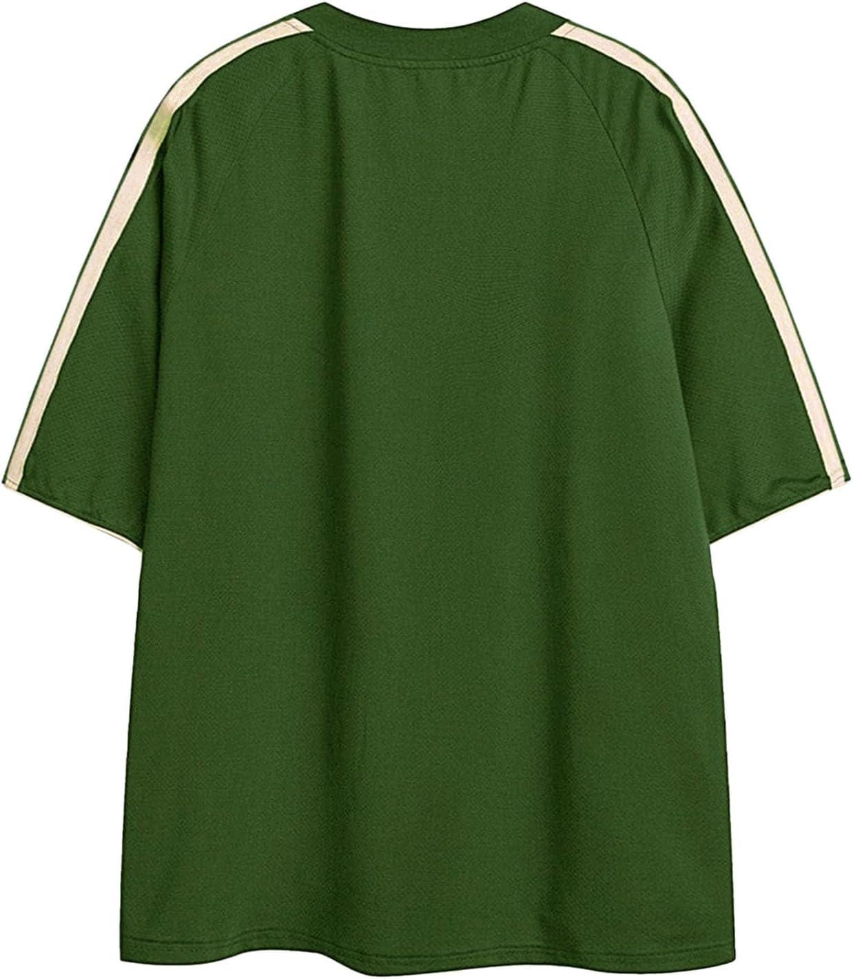 imageAelfric Eden Oversized T Shirt Men 90s Shirt Unisex Streetwear Contrast Color Graphic Tees Casual Vintage Summer TopsMedium Green