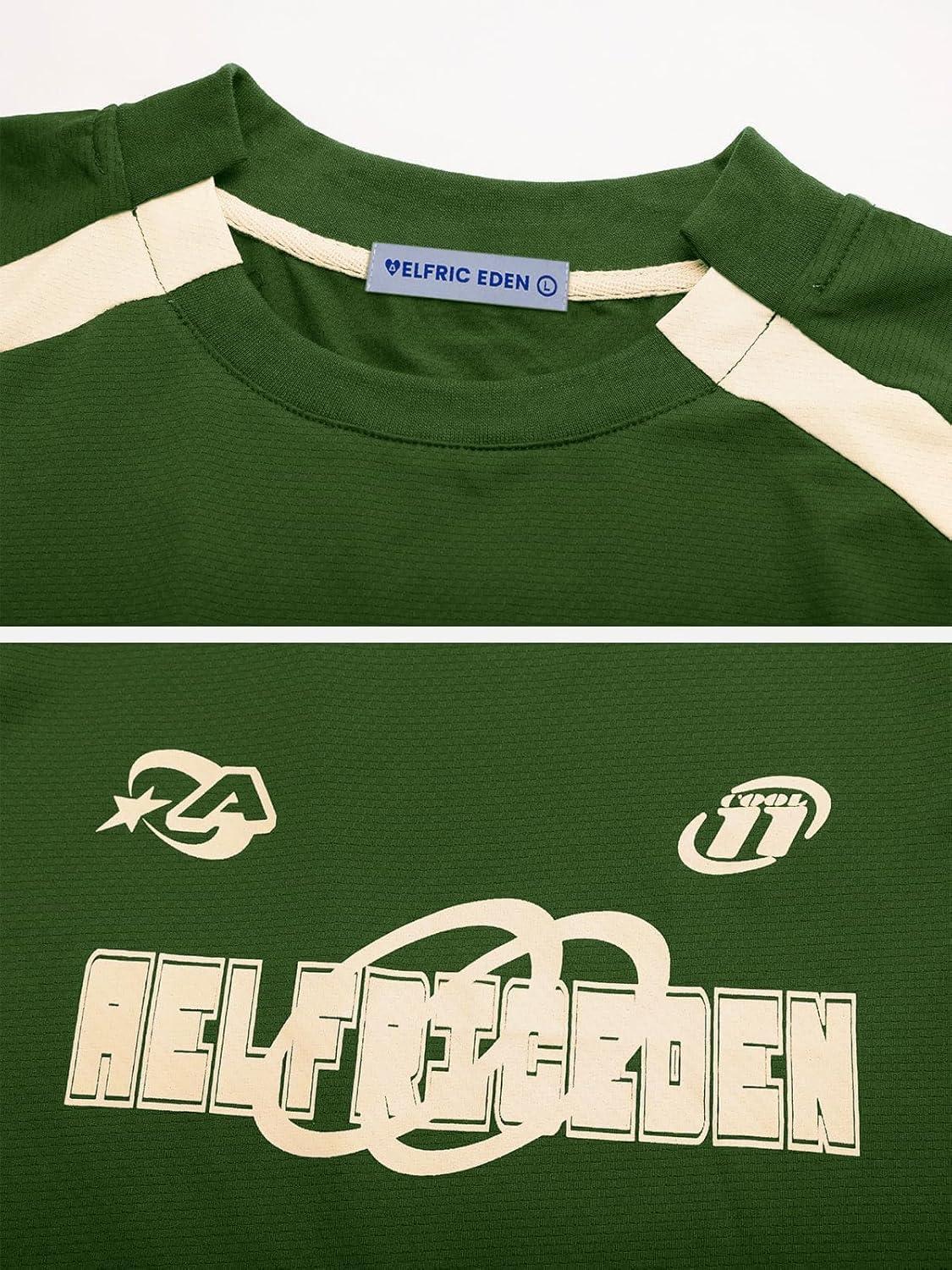 imageAelfric Eden Oversized T Shirt Men 90s Shirt Unisex Streetwear Contrast Color Graphic Tees Casual Vintage Summer TopsMedium Green