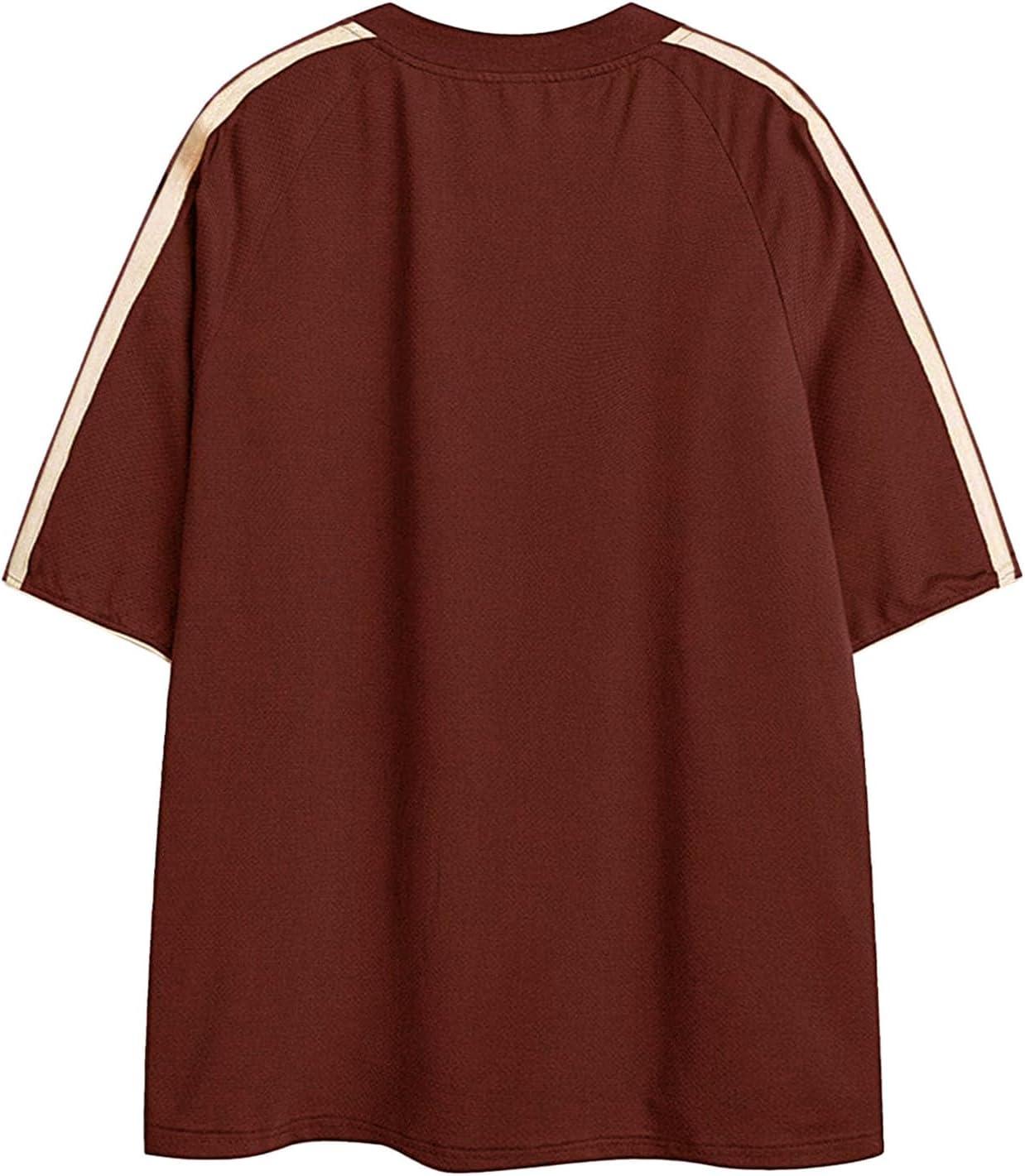 imageAelfric Eden Oversized T Shirt Men 90s Shirt Unisex Streetwear Contrast Color Graphic Tees Casual Vintage Summer TopsWine Red