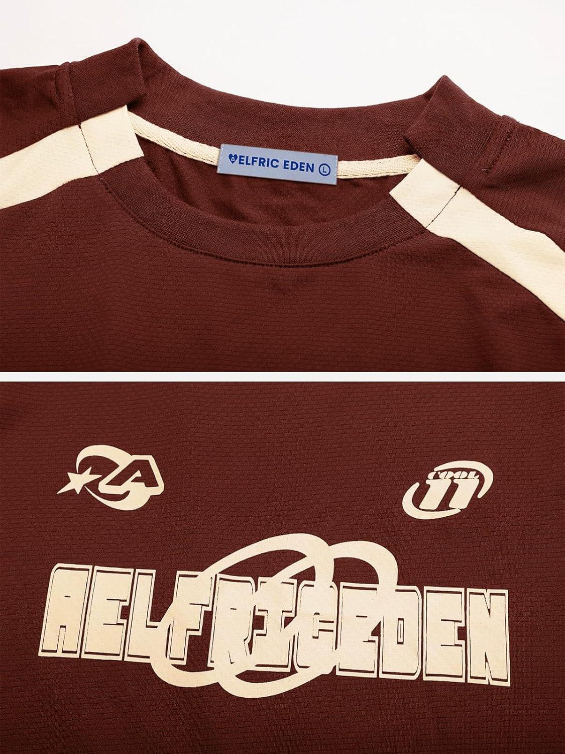 imageAelfric Eden Oversized T Shirt Men 90s Shirt Unisex Streetwear Contrast Color Graphic Tees Casual Vintage Summer TopsWine Red