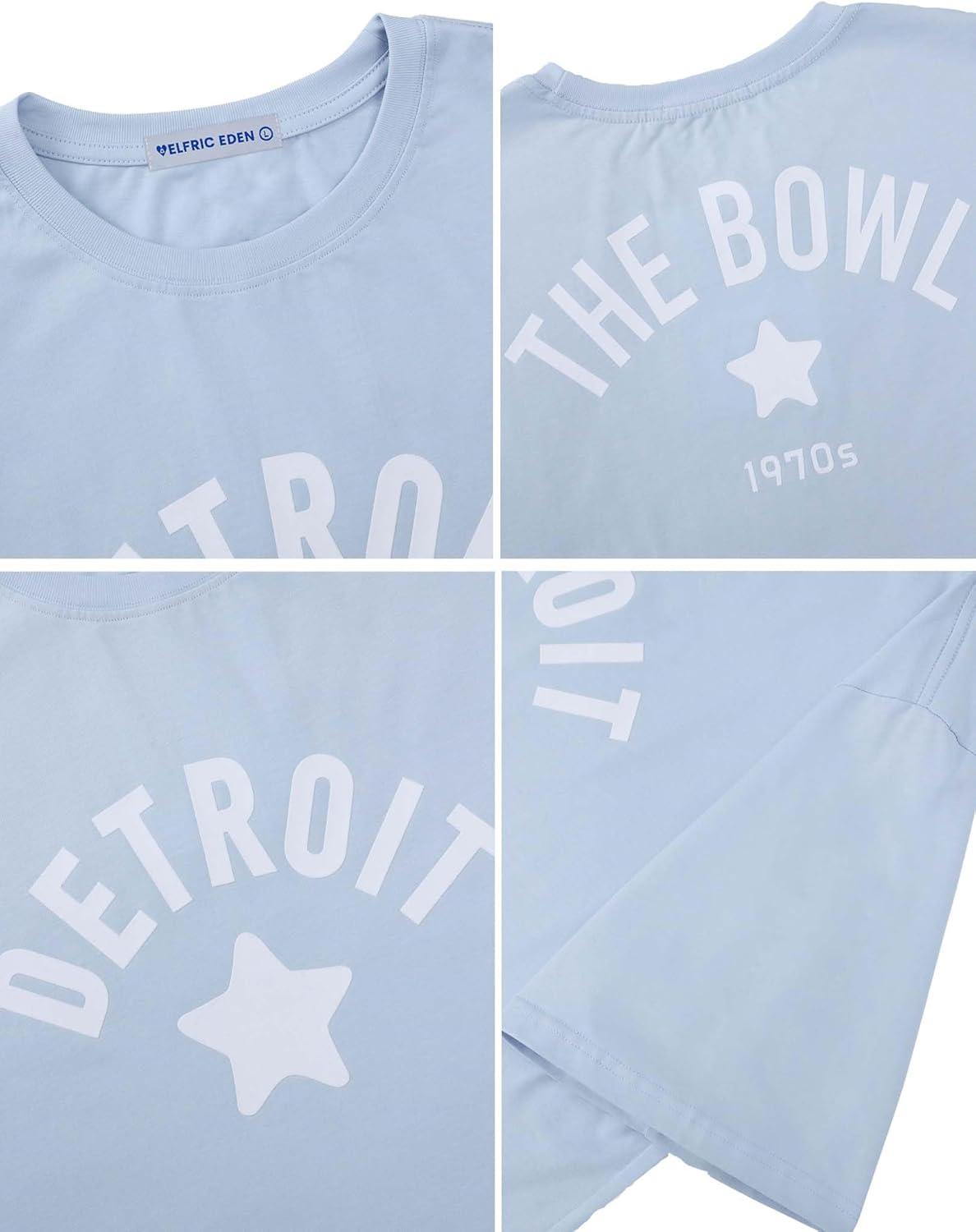imageAelfric Eden Womens Oversized T Shirts Star Graphic Letter Tee Loose Fit Short Sleeve Tops Summer Vintage Y2K StreetwearLight Blue