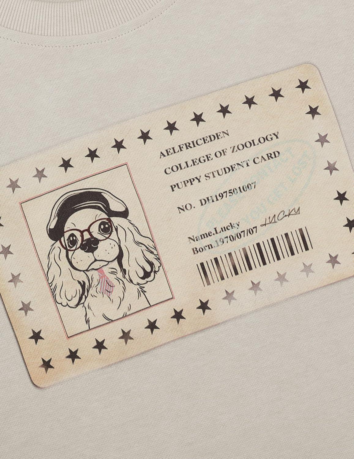 imageAelfric Eden Womens Tee Shirt Puppy Work Card Tee Oversized Vintage Graphic Casual Y2k Streetwear Summer TopsKhaki