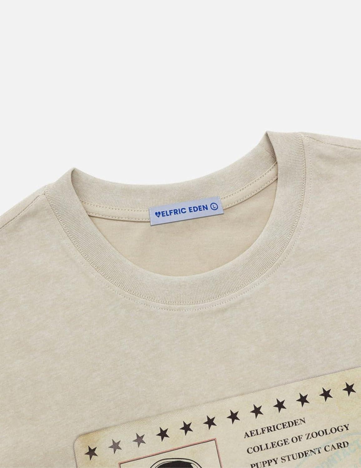imageAelfric Eden Womens Tee Shirt Puppy Work Card Tee Oversized Vintage Graphic Casual Y2k Streetwear Summer TopsKhaki