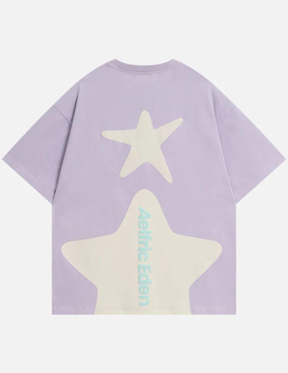 imageAelfric Eden Womens Vintage Color Blocking Tee Oversized Streerwear Star Graphic T Shirt Short Sleeve Summer TopsPurple