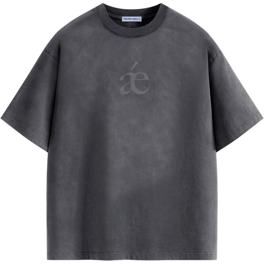 imageAelfric Eden Mens Acid Wash T Shirts Oversized Heavyweight Cotton Vintage Tees Streetwear Casual Short Sleeve TopsDark Grey