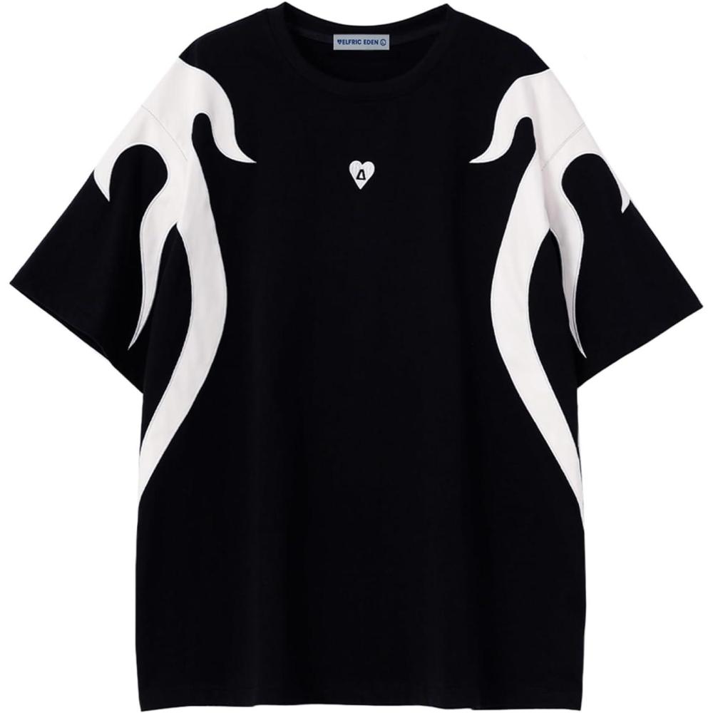 imageAelfric Eden Mens Oversized TShirts Unisex Black White Tshirt Short Sleeve Vintage Graphic Tee Summer Casual Contrast Color Tops L