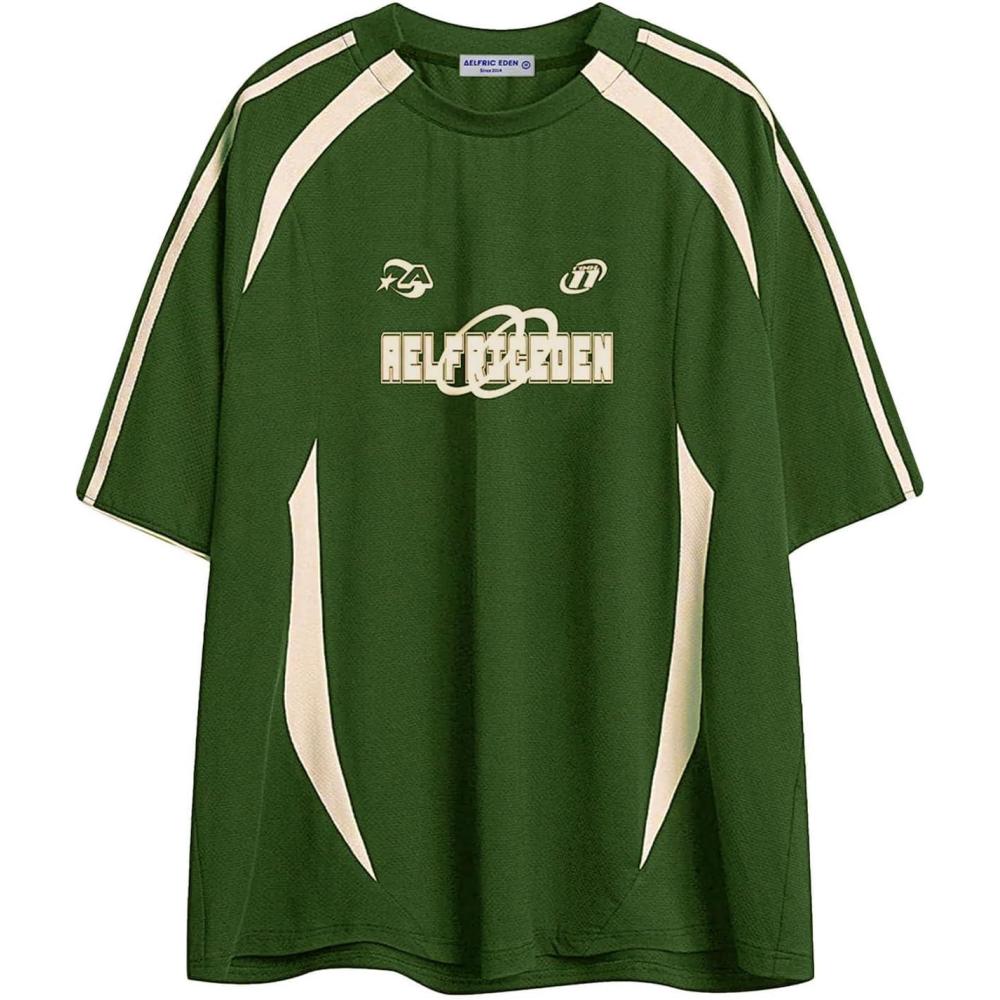 imageAelfric Eden Oversized T Shirt Men 90s Shirt Unisex Streetwear Contrast Color Graphic Tees Casual Vintage Summer TopsMedium Green