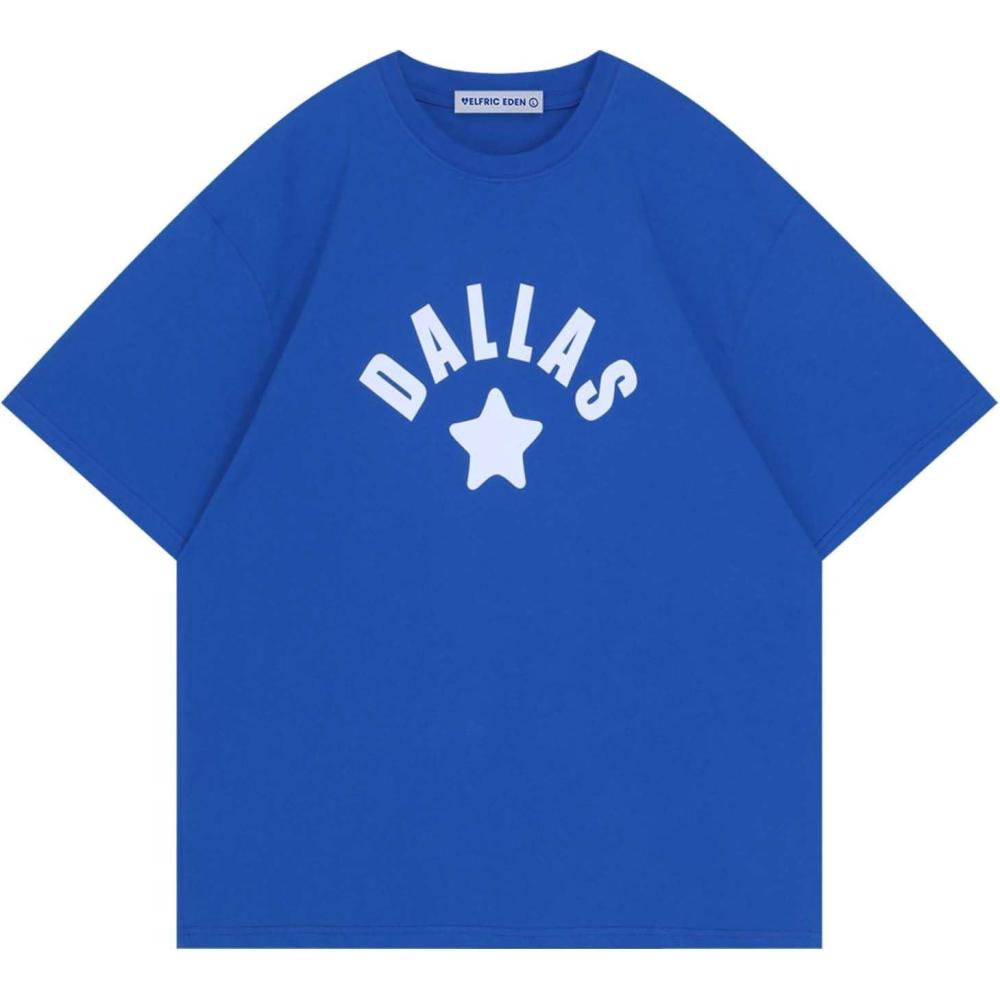 imageAelfric Eden Womens Oversized T Shirts Star Graphic Letter Tee Loose Fit Short Sleeve Tops Summer Vintage Y2K StreetwearDeep Blue
