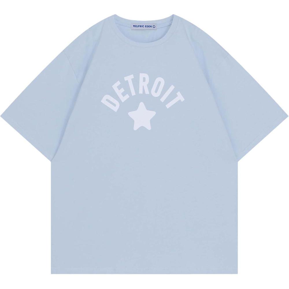 imageAelfric Eden Womens Oversized T Shirts Star Graphic Letter Tee Loose Fit Short Sleeve Tops Summer Vintage Y2K StreetwearLight Blue