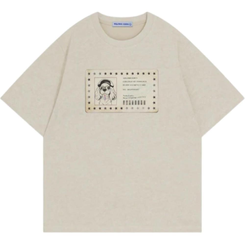 imageAelfric Eden Womens Tee Shirt Puppy Work Card Tee Oversized Vintage Graphic Casual Y2k Streetwear Summer TopsKhaki