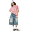 imageAelfric Eden Jersey Shirts Women Oversized Mesh V Neck Graphic Tees Y2k Color Block Short Sleeve T Shirt TopsPink