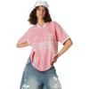 imageAelfric Eden Jersey Shirts Women Oversized Mesh V Neck Graphic Tees Y2k Color Block Short Sleeve T Shirt TopsPink