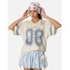 imageAelfric Eden Jersey Shirts for Women Y2k Oversized V Neck Graphic Tees Football Number Streetwear T Shirt TopsApricot