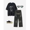 imageAelfric Eden Men Dog Graphic Tees Vintage Tees Oversized Streetwear T Shirts Unisex Casual Summer TopsBb1black