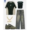 imageAelfric Eden T Shirt Color Blocking Star Tee Graphic Short Sleeve Tees Streetwear Casual Y2k TopsGreen