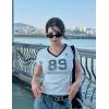 imageAelfric Eden Womens Number Print Cropped VNeck Tee Streetwear Casual T Shirts Short Sleeve Summer TopsWhite