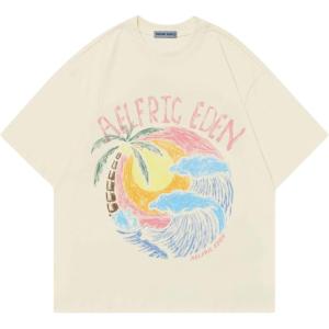 imageAelfric Eden Grahpic Tees Unisex Graffiti Sunset Print Tshirts Casual Summer Short Sleeve Shirt Cotton Cute TopApricot