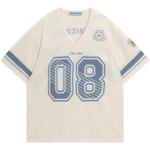 imageAelfric Eden Jersey Shirts for Women Y2k Oversized V Neck Graphic Tees Football Number Streetwear T Shirt TopsApricot