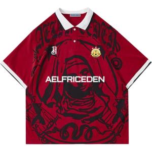 imageAelfric Eden Mens 90s Oversized Y2K T Shirts Nun Portrait Polo Tee Grahpic Streetwear Casual Vintage Summer Top TshirtRed