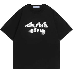 imageAelfric Eden Mens Graphic Tees Number Screw Print Tee Oversized Cotton Y2k Streetwear TopsBlack