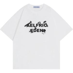 imageAelfric Eden Mens Graphic Tees Number Screw Print Tee Oversized Cotton Y2k Streetwear TopsWhite